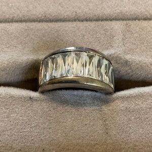 Sterling Silver Band Ring with Clear Stones